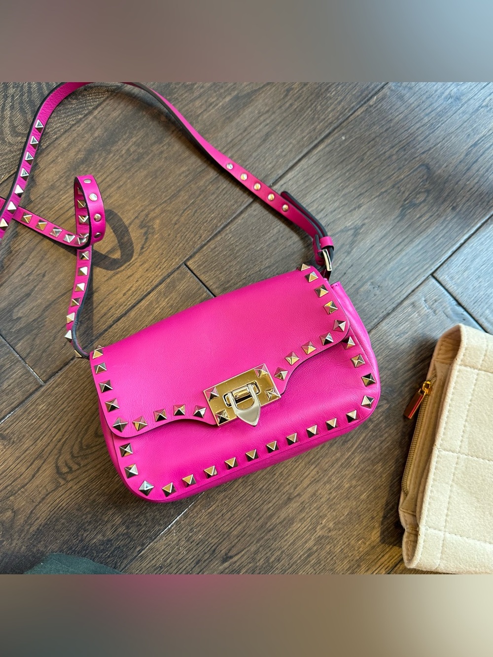 Valentino Fuchsia Pink Leather Vitello Mini Rockstud Studded Crossbody Bag